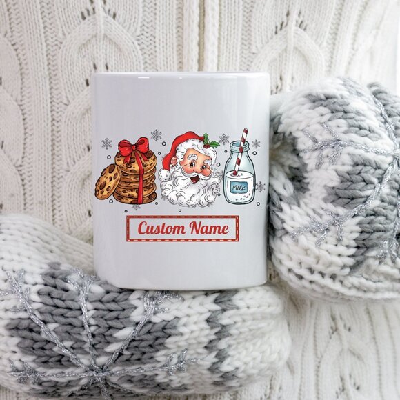 🎅 Personalized Christmas Mug - Retro Santa Claus, Milk & Cookies, Custom Name - Picture 4 of 4